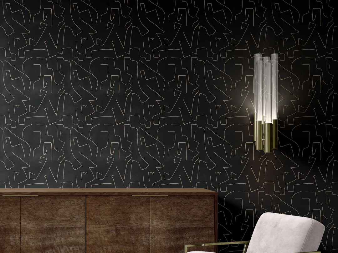 Black Abstract Self-adhesive Wallpaper, Peel and Stick Removable Wallpaper, Minimal Temporary Wal... | Etsy (US)