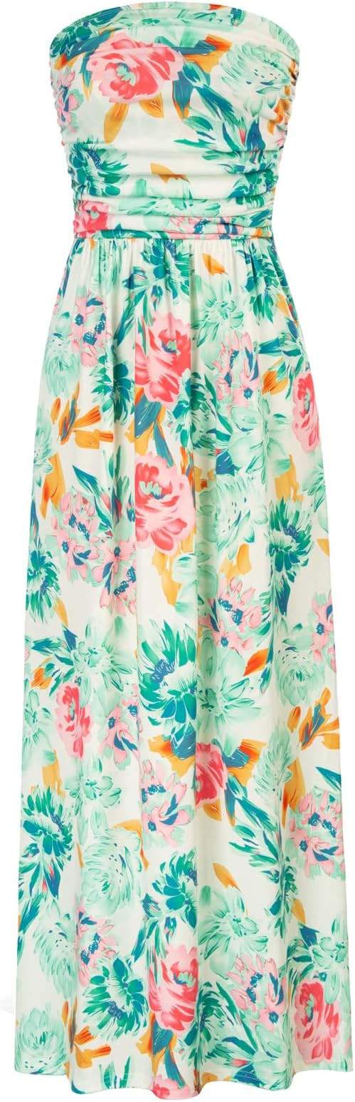 GRACE KARIN Women Strapless Dress Casual Loose Ruched Long Maxi Dress with Pockets | Amazon (US)