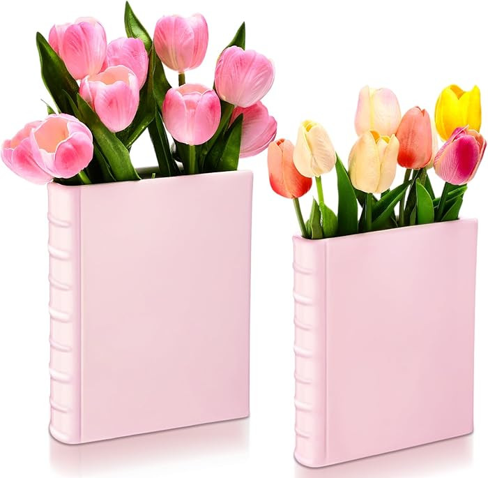 Vesici 2 Pcs Ceramic Book Shape Vase for Flowers Gifts for Christmas Cute Bookshelf Decor Vase fo... | Amazon (US)