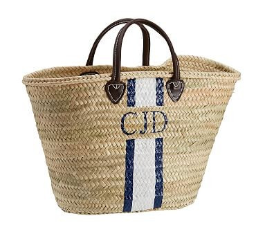 Mark & Graham x pbk Large Straw Beach Tote, Navy/White | Pottery Barn Kids