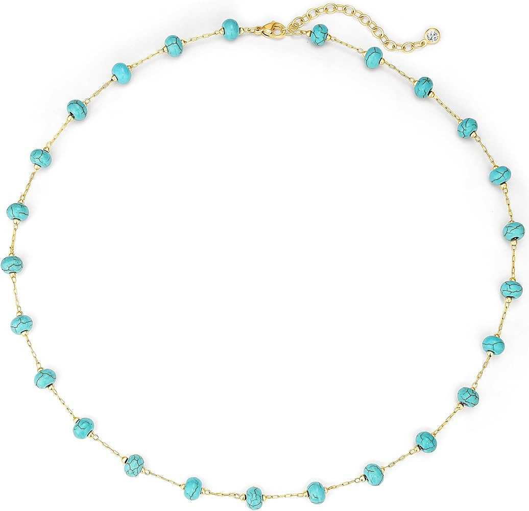 Created Turquoise Necklace for Women 14K Gold Plated Beaded Heart Choker Boho Necklaces Handmade ... | Amazon (US)