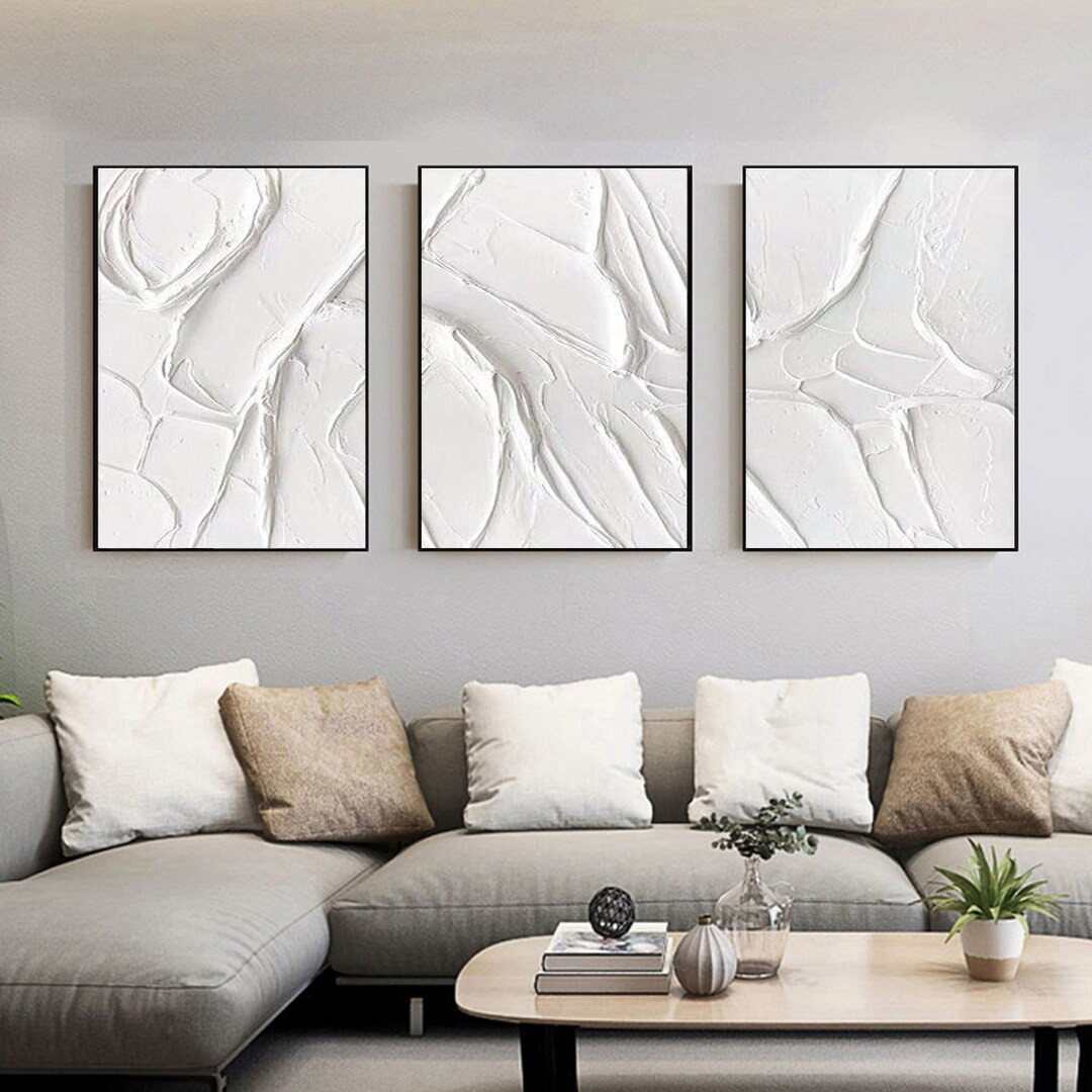 White textured wall art Set of 3 white wall art white painting white 3d wall art white abstract a... | Etsy (US)