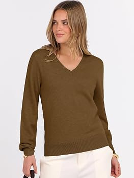 ANRABESS Womens Long Sleeve V Neck Sweaters 2025 Fall Casual Classic Soft Loose Fit Basic Pullove... | Amazon (US)