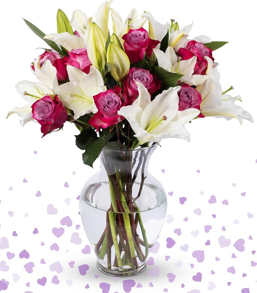 Benchmark Bouquets Lavender Roses and Lilies, Next Day Prime Delivery, Fresh Cut Flowers, Gift fo... | Amazon (US)