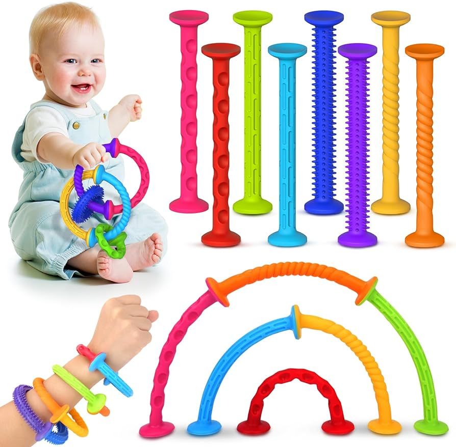 Toddlers Suction Toys Bath Toy: 8pcs Slicone Baby Suction Cup Toys No Hole Bath Toys Great Toddle... | Amazon (US)