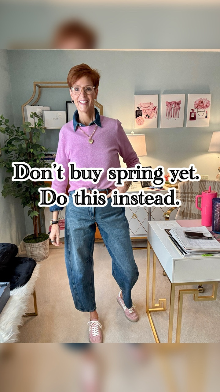 When I start getting tired of winter clothes but it is not fully spring yet, I try not to rush out and buy a whole new wardrobe.

Want the links? Like, Follow & Comment SHOP and I’ll send links right to your DM.

Usually, I just start swapping things out. A lighter color, a different layer, a sneaker instead of a heavier shoe, or a denim shirt under a soft sweater can completely shift the feel of an outfit without starting over. That is exactly what this look does: it still works for now, but it feels a little fresher and a little more like spring is coming.

Today’s outfit layers a denim shirt under a pink cashmere sweater with barrel jeans and pink sneakers, and it is such a good reminder that sometimes your closet needs a small shift, not a shopping spree.

Save this for the next day your winter clothes feel tired, and send it to a friend who is ready for spring but still getting dressed for real life weather.

If this found you at the right time, you’re exactly who I create for. Come along for timeless outfits, tall-friendly finds, and everyday style that actually works.

#ClassicEverydayStyle�#SpringOutfitIdeas�#WomenOver40Style�#tallwomenstyle

#LTKTall #LTKOver40 #LTKootd
