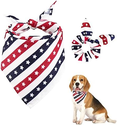 4th of July Dog Bandana & Matching Scrunchie Set American Flag Dog Bandanas Bibs Washable Kerchief S | Amazon (US)