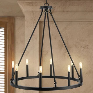 Oberto Ring Iron Rustic Farmhouse LED Chandelier, Oil Rubbed Bronze by Jonathan Y | Bed Bath & Beyond