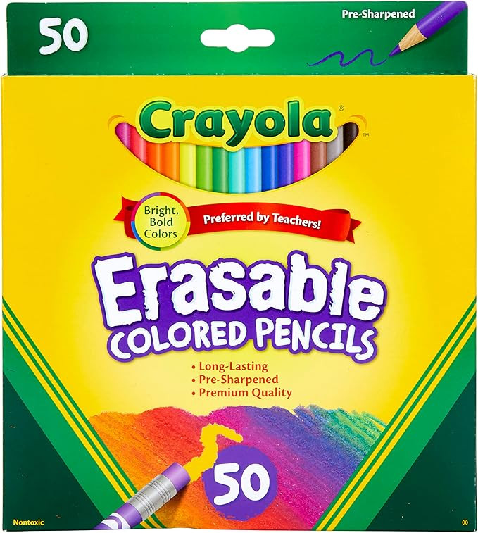 Crayola Erasable Colored Pencils (50ct), Bulk Colored Pencil Set, Back to School Supplies, Pair W... | Amazon (US)