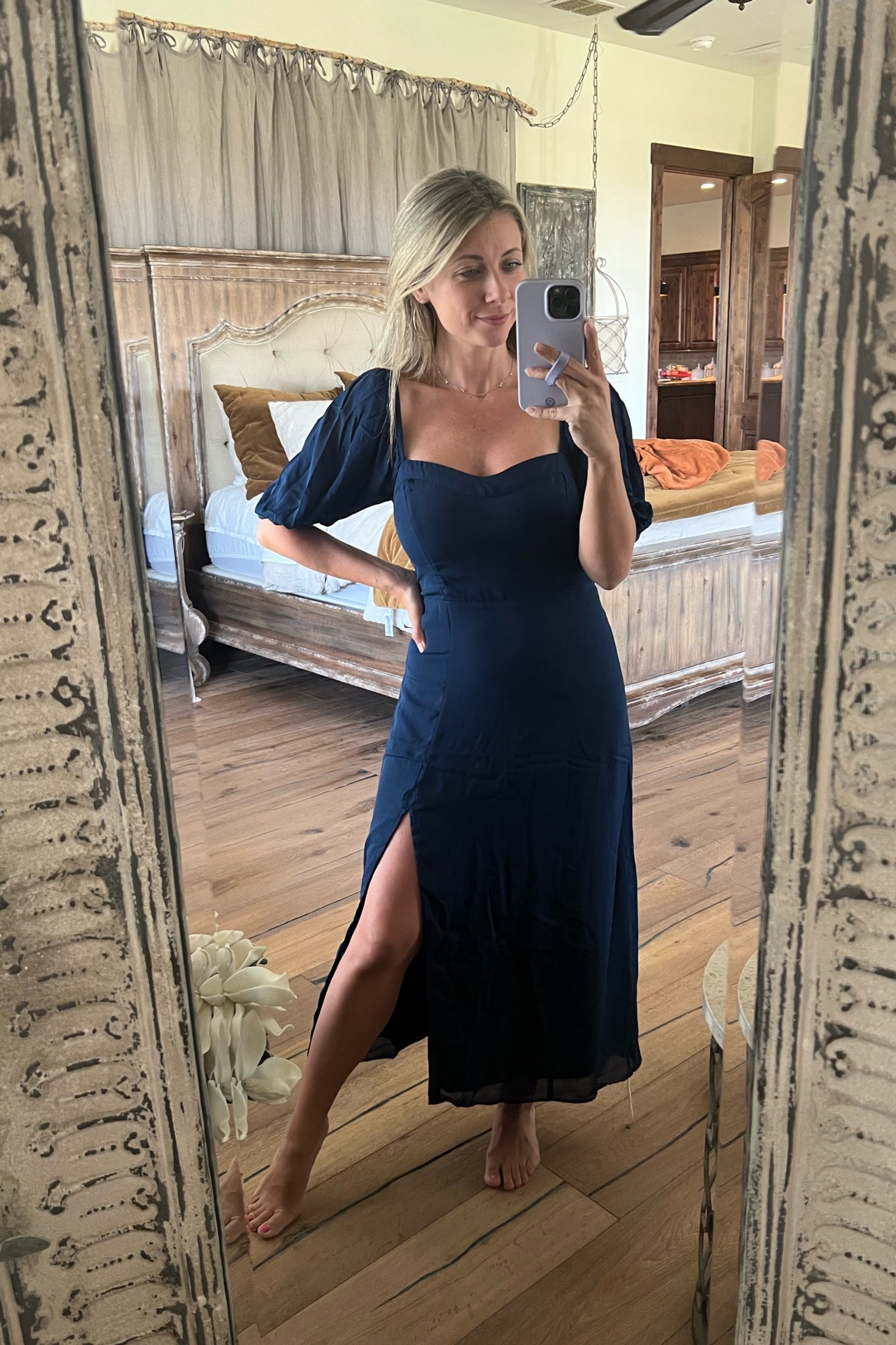 Puff Sleeve High-Slit Midi Dress curated on LTK