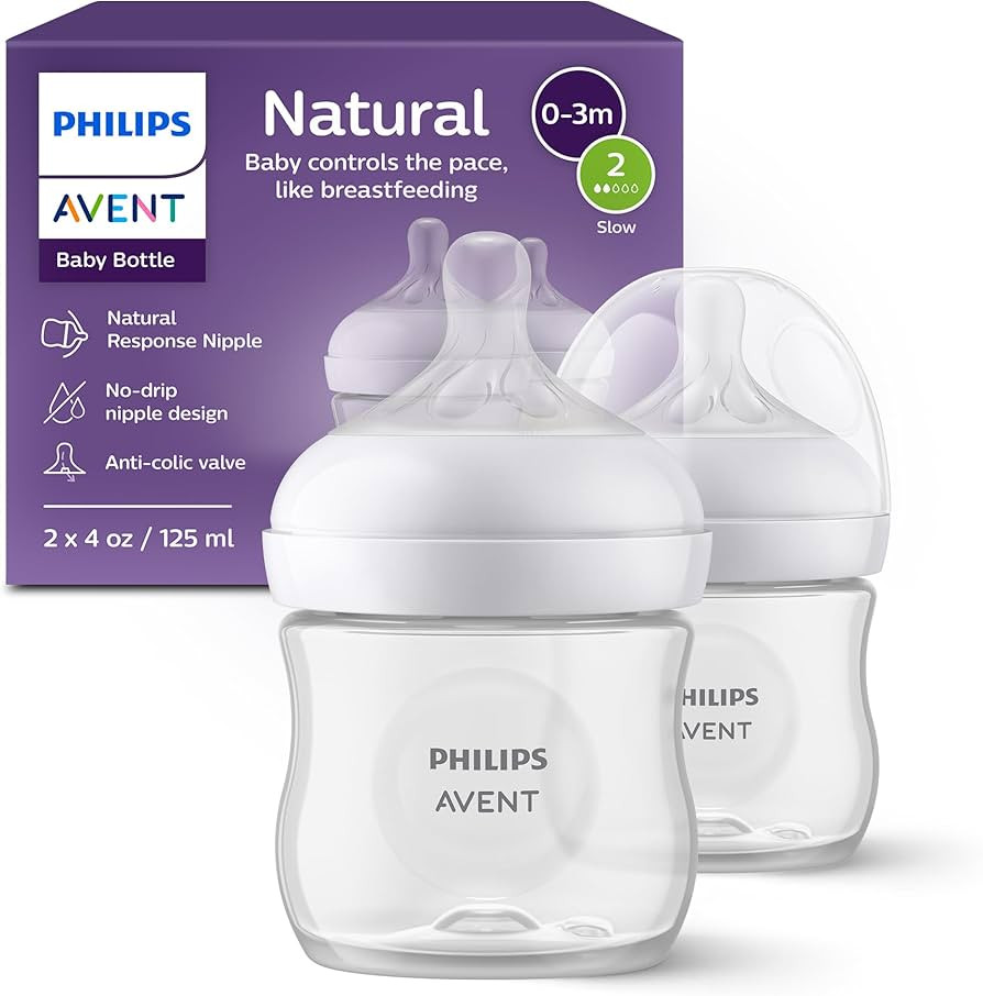Philips Avent Natural Baby Bottles with Natural Response Nipples (Slow Flow, Flow 2), 4oz, 2-Pack... | Amazon (US)