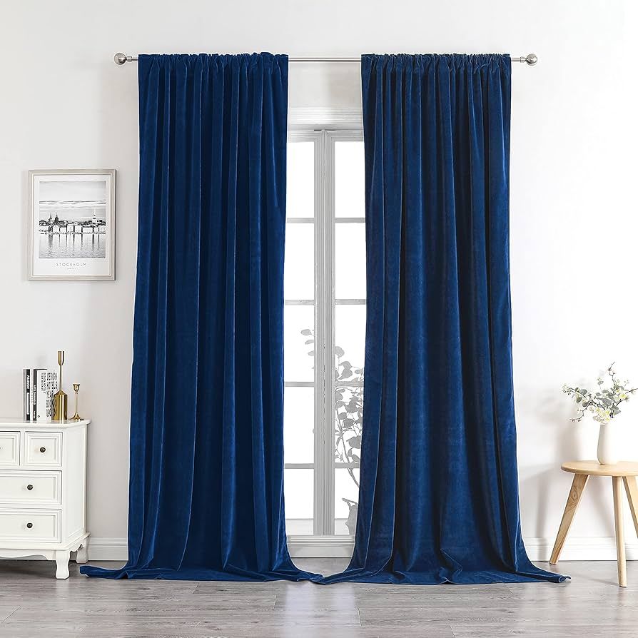 Joydeco Blue Velvet Curtains 84 inch Length 2 Panels Burg Set, Luxury Rod Pocket Thermal Insulate... | Amazon (US)