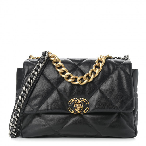 CHANEL Goatskin Quilted Large Chanel 19 Flap Black | Fashionphile
