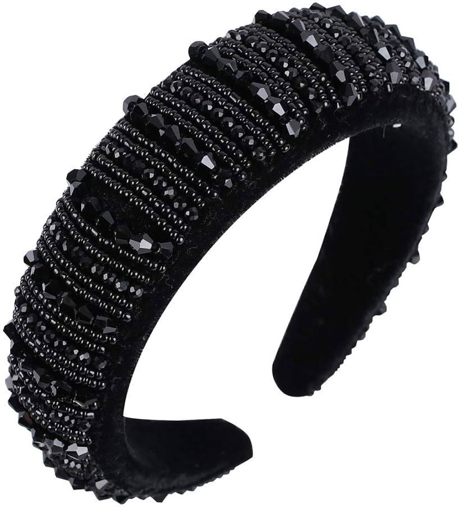 OAOLEER Velvet Padded Diamond Rhinestone Big Headband for Women Black Crystal Embellished Hair Ho... | Amazon (US)