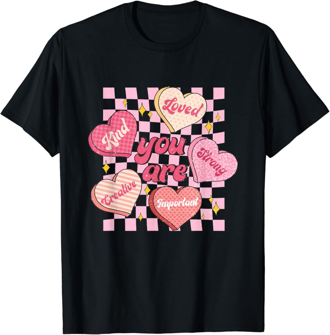 Cute Teacher Valentine Day Women Retro Heart Candy Self Love T-Shirt | Amazon (US)