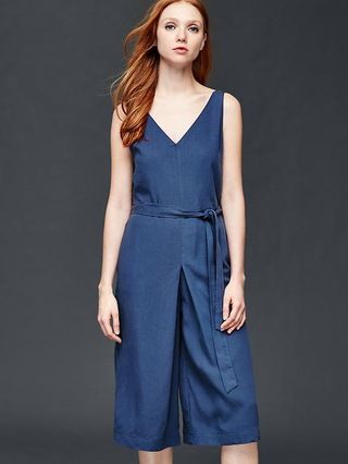 Gap Women Tencel Linen Culotte Jumpsuit Size 10 Petite - Comet blue | Gap US