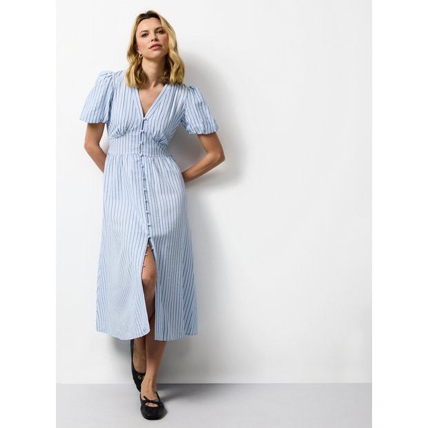 Blue V-Neck Striped Midaxi Tea Dress 22 | Tu Clothing