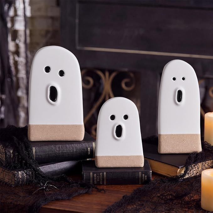 Amyhill 3 Pcs Halloween Terracotta Ghost Decor, White Boo Ghost Ceramic Figurines for Tiered Tray... | Amazon (US)