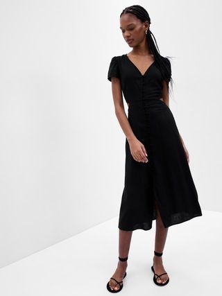 Linen-Blend Cutout Midi Dress | Gap (US)
