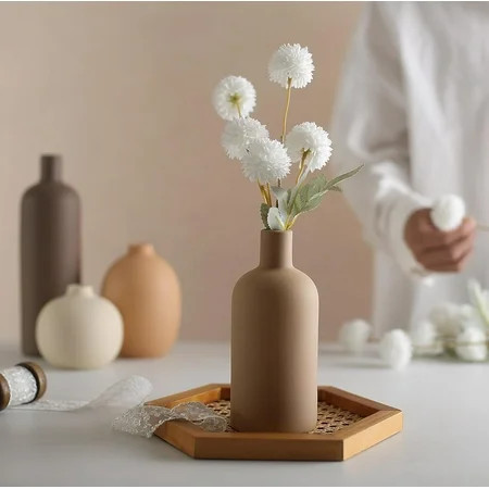 Ceramic Neutral Vase Set for Farmhouse Home Decor, Rustic Decorative Vases for Boho Living Room Centerpieces, Entryway Decorations, Coffee Table, Bookshelf, Fireplace Mantel, Set of 4 | Walmart (US)