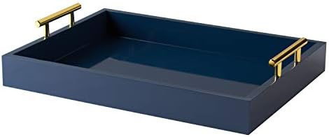 Kate and Laurel Lipton Decorative Tray with Polished Metal Handles, Navy Blue and Gold | Amazon (US)