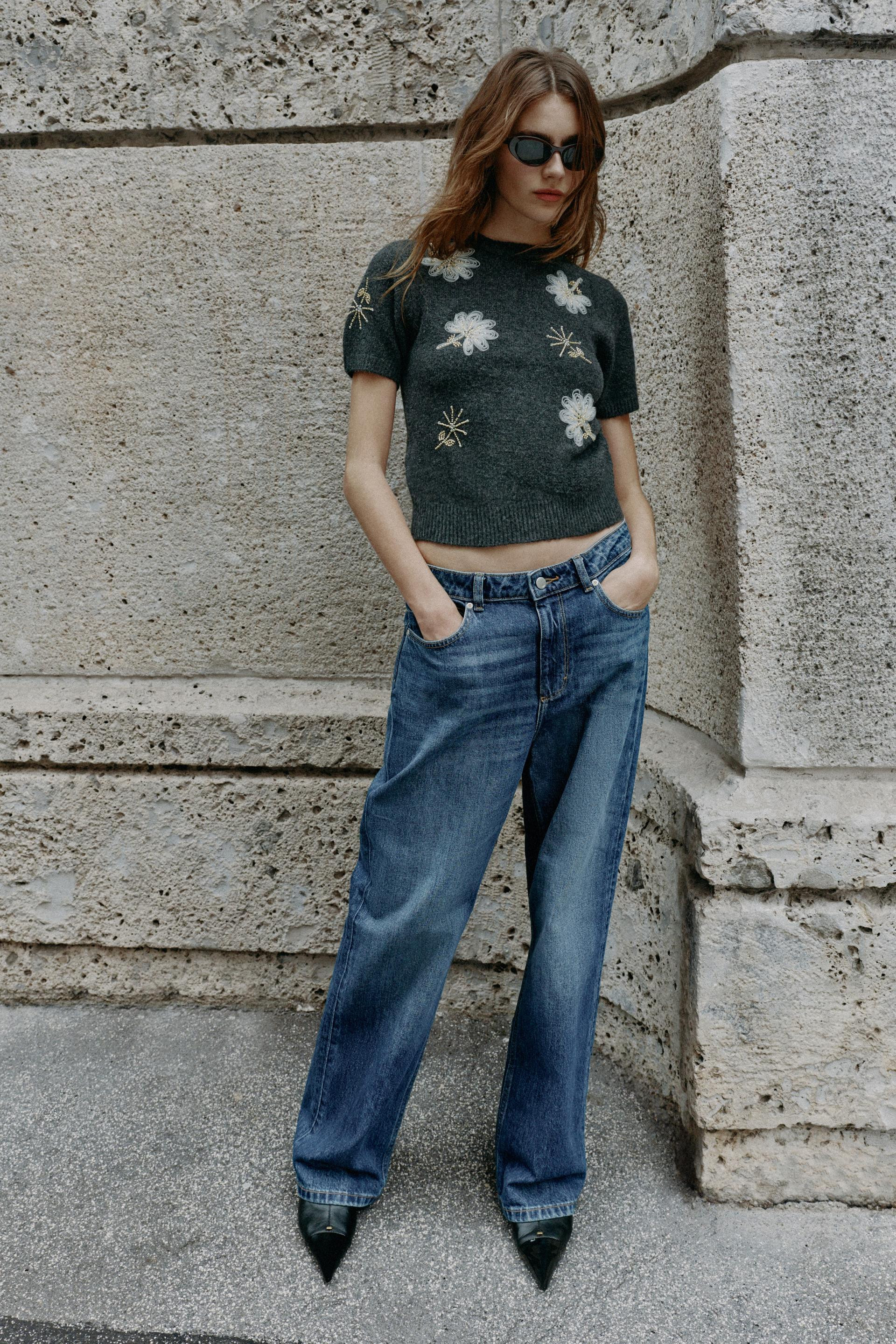 BEADED SHORT-SLEEVE KNIT JUMPER | Zara US