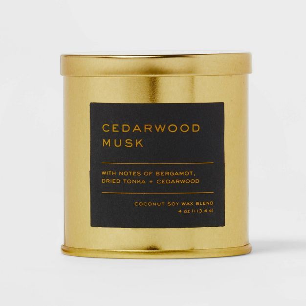 4oz Lidded Metal Jar Black Label Cedarwood Musk Candle - Threshold™ | Target