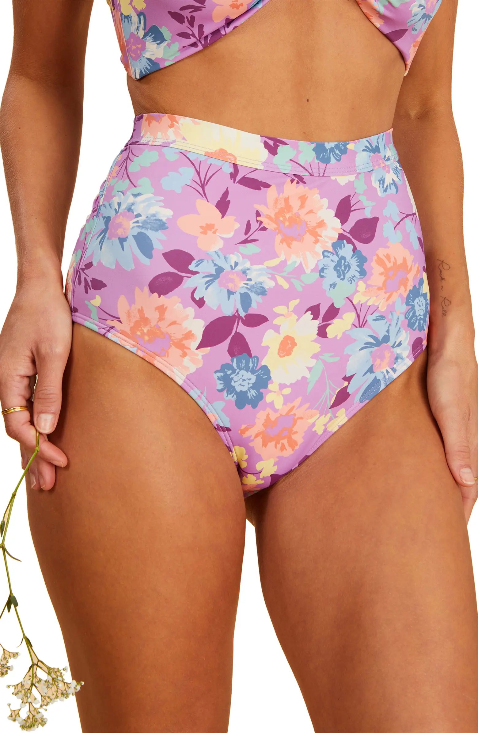 x The Salty Blonde Halley's Garden Floral Print High Waist Bikini Bottoms | Nordstrom