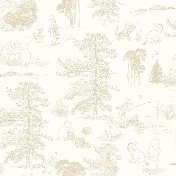 RoomMates RMK12622RL Beige Winnie The Pooh Toile Peel and Stick Wallpaper, Neutral | Amazon (US)