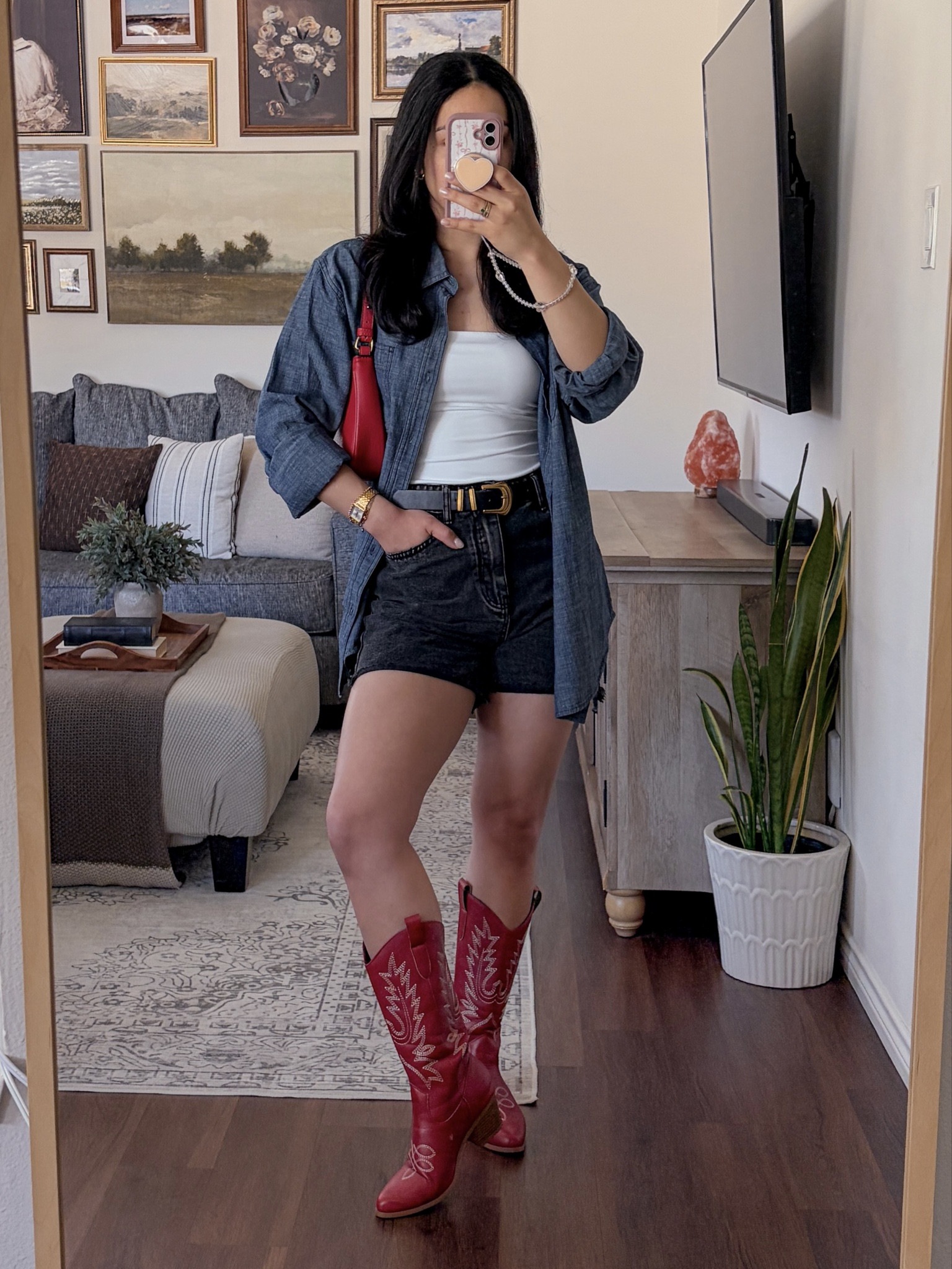 last houston rodeo outfit inspo of the season 🤠 houston rodeo outfit, rodeo outfit ideas, western outfit inspo, cowgirl outfit, rodeo fashion, country concert outfit, western street style, denim shorts outfit, cowboy boots outfit, basic tee outfit, oversized blouse outfit, leather shoulder bag outfit, casual western outfit, layered outfit inspo, western chic, modern cowgirl, coastal cowgirl, street style western, effortless style, casual cool outfit, minimal western vibes, spring rodeo outfit, texas rodeo style, rodeo night outfit, festival western outfit, outdoor concert outfit, outfit inspo, ootd, style inspo, fashion inspo 2026, trending outfits, everyday style, boots and shorts combo, denim and boots, western layering, statement jacket outfit, casual cowgirl look  

 #LTKFestival #LTKgrwm #LTKootd