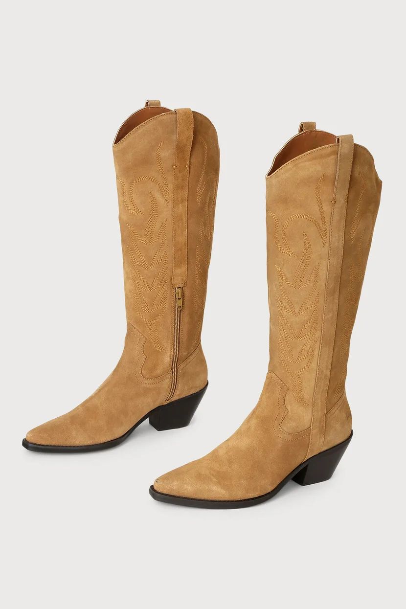 Agency Tan Suede Leather Knee-High Pointed-Toe Boots | Lulus (US)