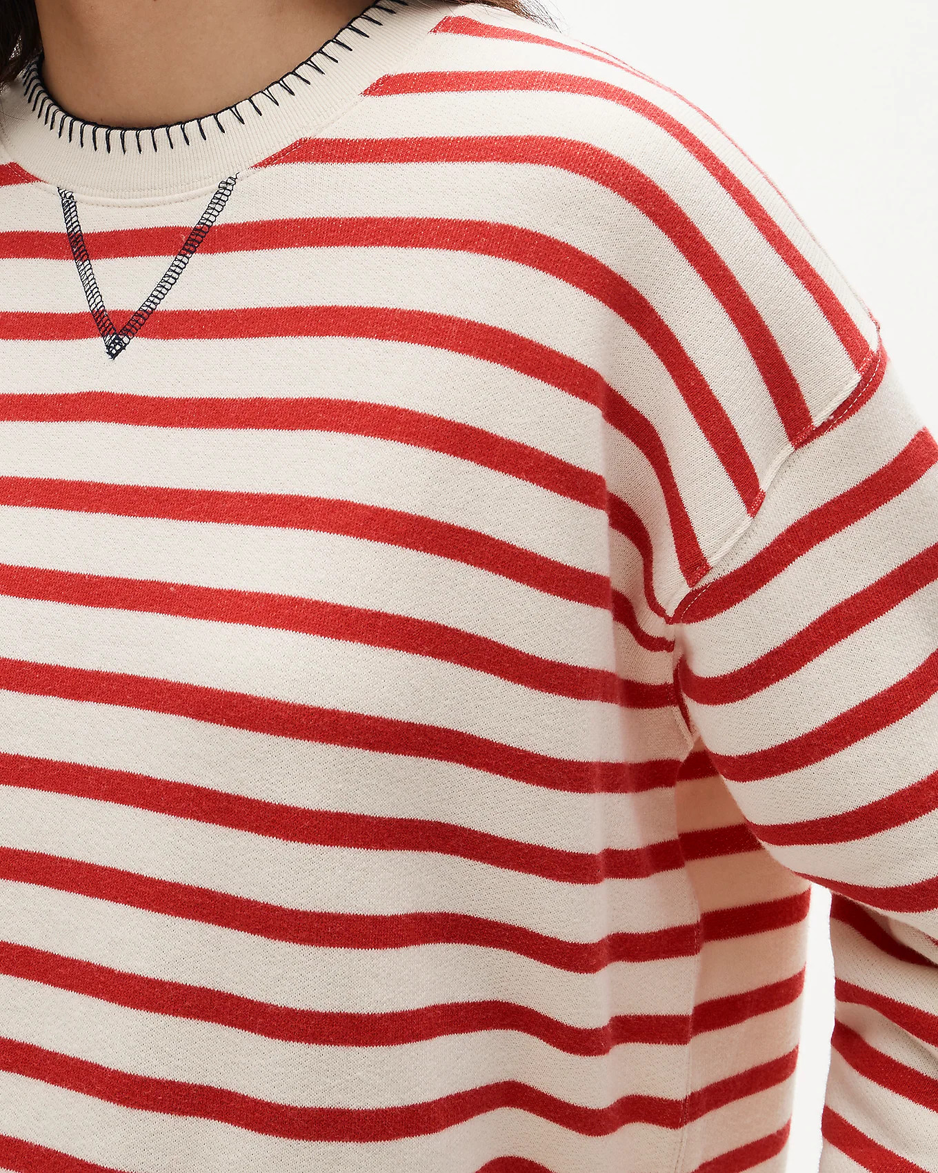 Contrast-trim heritage terry relaxed crewneck sweatshirt in stripe | J. Crew US