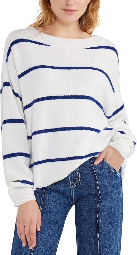 Women's Oversized Sweater Lightweight Striped Long Sleeve Color Block Knit Pullover Crewneck Jump... | Amazon (US)