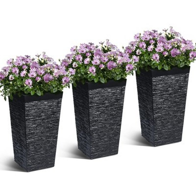 22.5" Tall Planters Set of 3, Large Black Planter Pots with Drainage Holes for Indoor Outdoor Front Porch Patio – Faux Stone Texture | Target