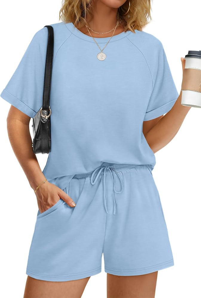 WIHOLL Two Piece Short Sets for Women Casual Summer Outfits Short Sleeve Crew Neck Lounge Matchin... | Amazon (US)
