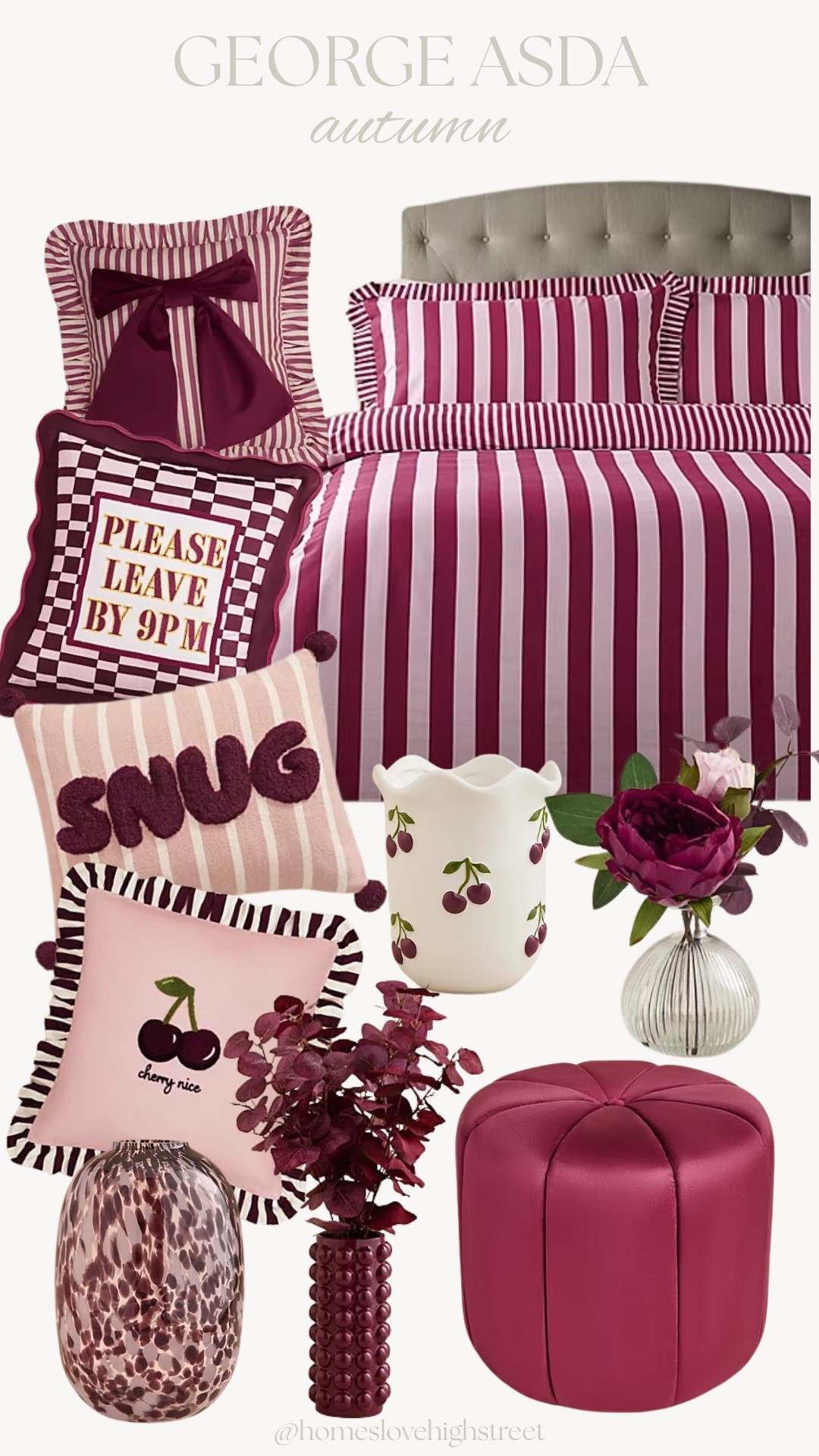 Berry tones are having a moment 🍒Stripes, checks, deep burgundy and playful cherry details make this such a fun update for the bedroom without losing that cosy feel.
All by George Home 💗

#BerryDecor #BurgundyInteriors #CherryDecor #BedroomInspo #BedroomDecor #ColourfulInteriors #HomeStyling #HomeDecor #InteriorInspo #StripedBedding #CosyBedroom #HomewareFinds #PinkInteriors #MaximalistHome #InteriorStyling

#LTKHome #LTKSeasonal