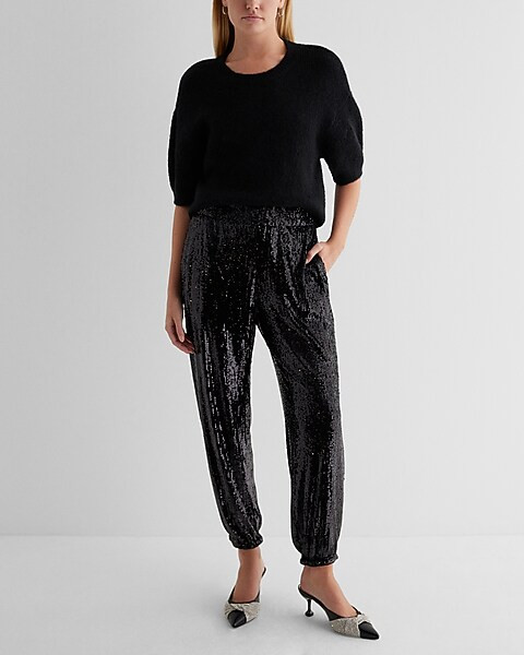 High Waisted Sequin Joggers | Express
