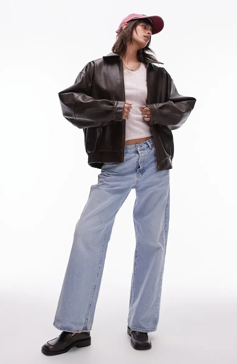 Oversize Faux Leather Bomber Jacket | Nordstrom