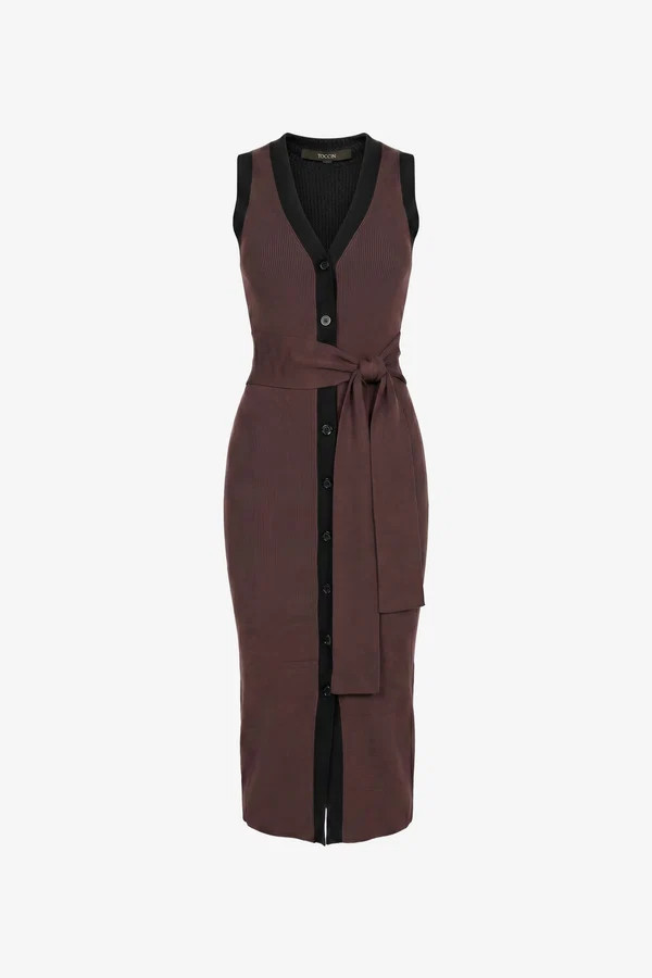 VICTORIA TIE FRONT SLEEVELESS MIDI DRESS | Toccin