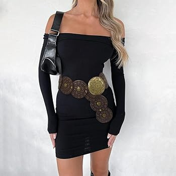 Wide Disc Belt for Women Boho Disk Concho Leather Belts Western Waist Belts for Dress | Amazon (US)
