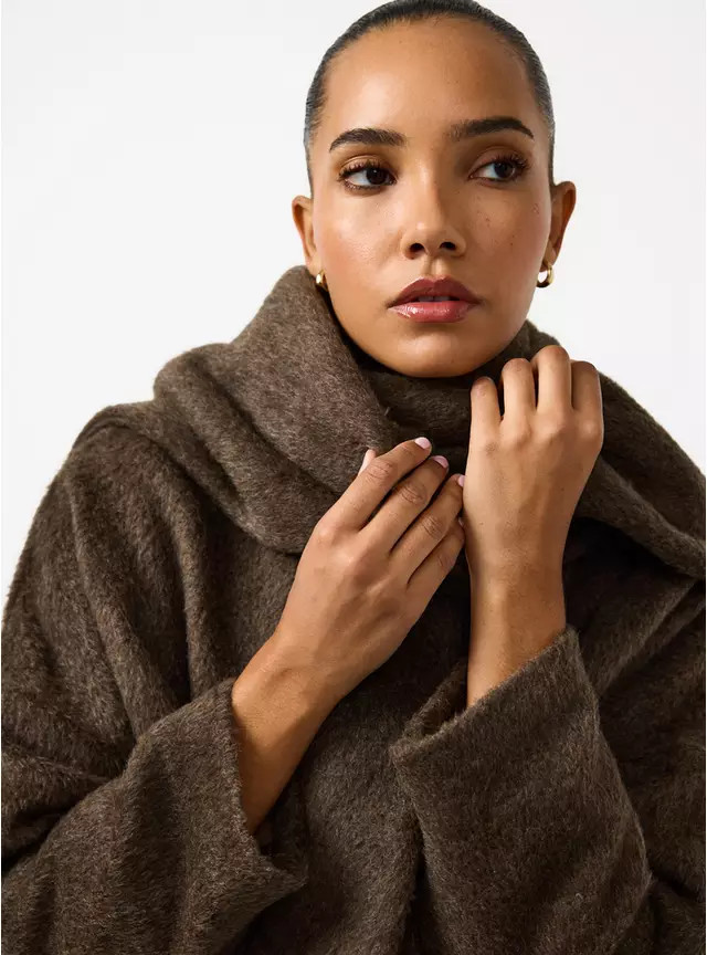 Brown Short Scarf Coat  XL | Tu Clothing