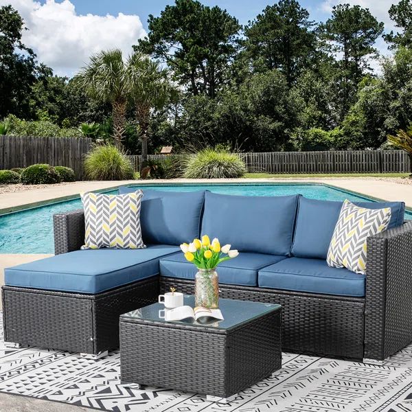 Harbaugh Polyethylene (PE) Wicker 3 - Person Seating Group with Cushions | Wayfair North America