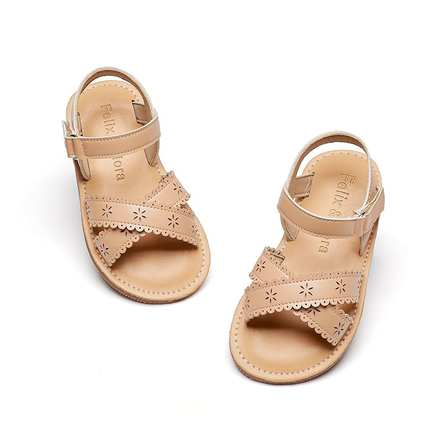 Felix & Flora Toddler Girl Sandals - Flower Girl Dress Shoes Open Toe Little Kid Summer Flats | Amazon (US)