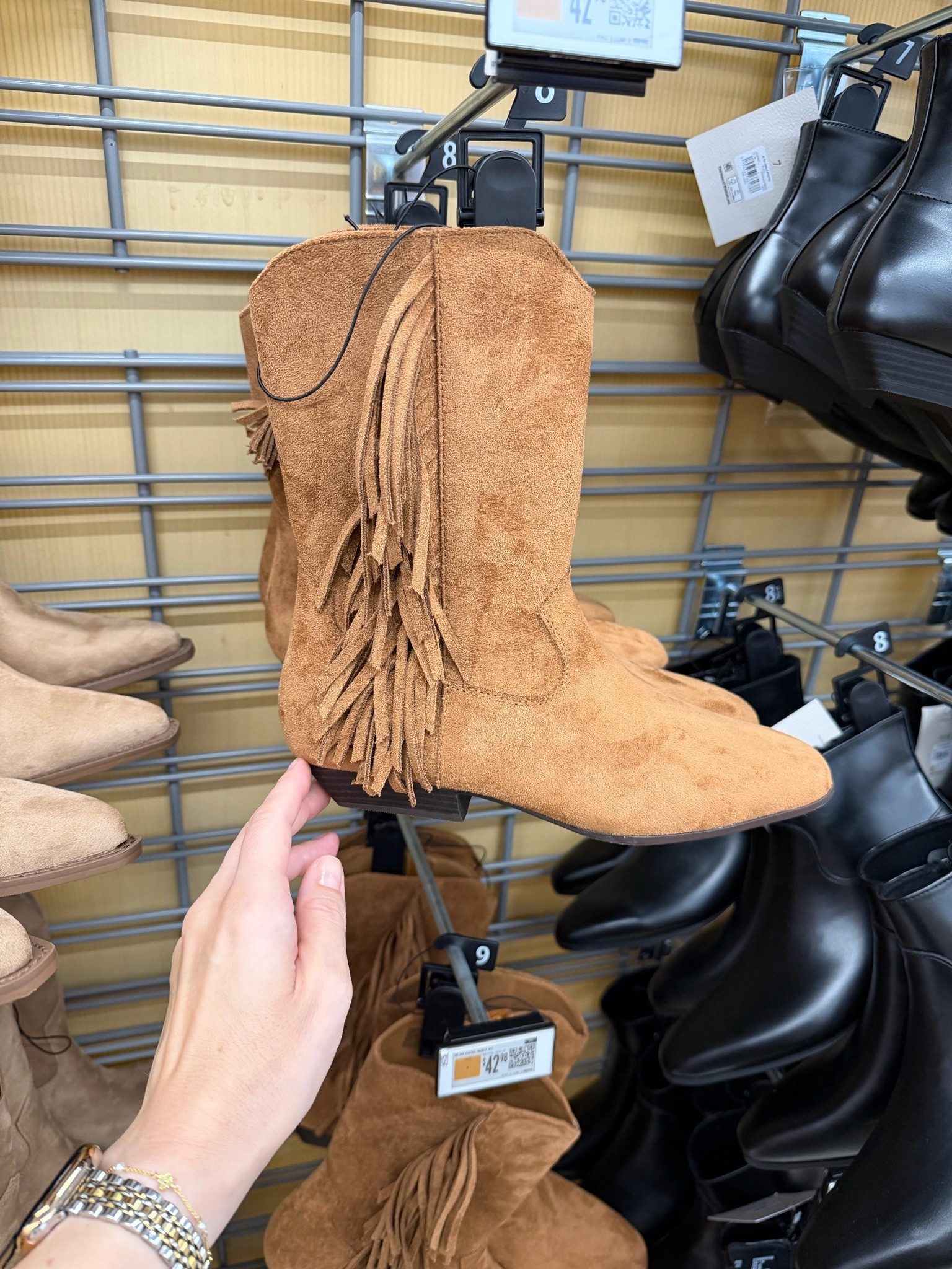 Walmart faux suede fringe boots