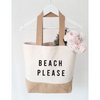 Beach Please Canvas Jute Tote Bag - Burlap Bag | Etsy (US)