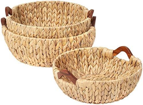 Artera Round Wicker Storage Basket - Set of 3 Woven Water Hyacinth Baskets with Handle, Large Rec... | Amazon (US)