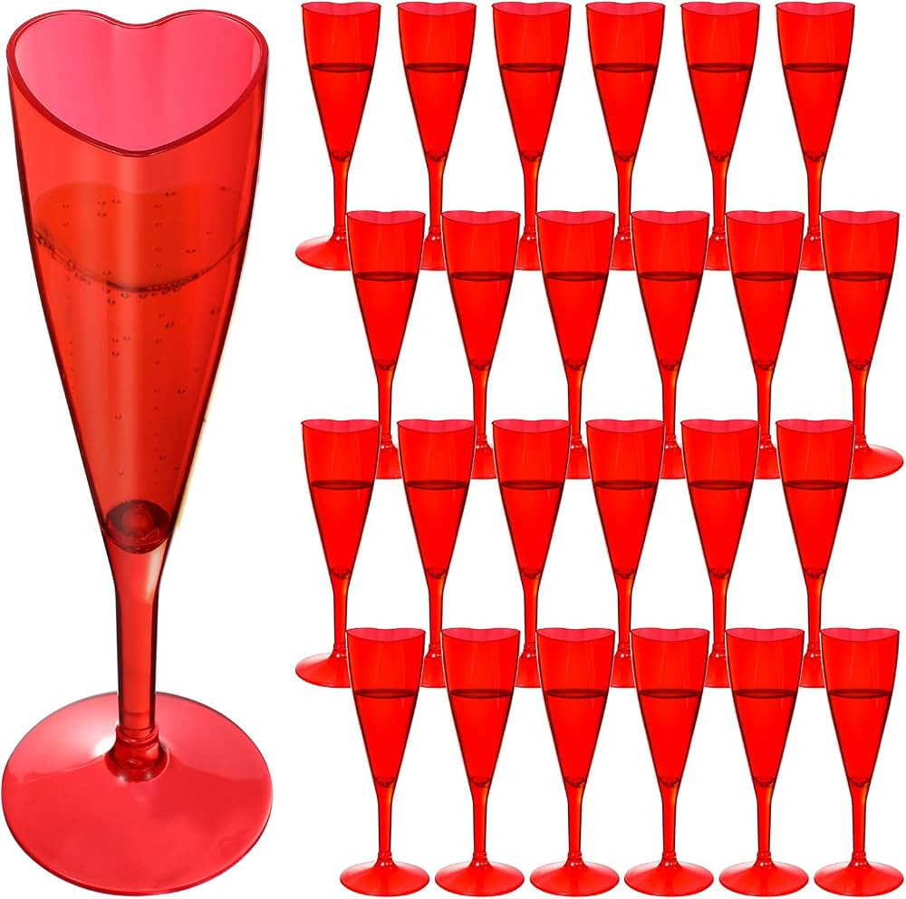 FillTouch 24 Pcs Heart Shaped Champagne Flutes Valentines Plastic Goblet Champagne Cups 4.4oz Dis... | Amazon (US)