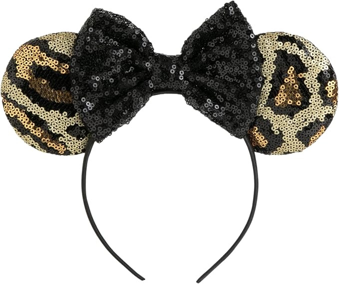 CHuangQi Mouse Ears Headband with Shiny Bow, Double-sided Sequins Glitter Hair Band, for Birthday... | Amazon (US)