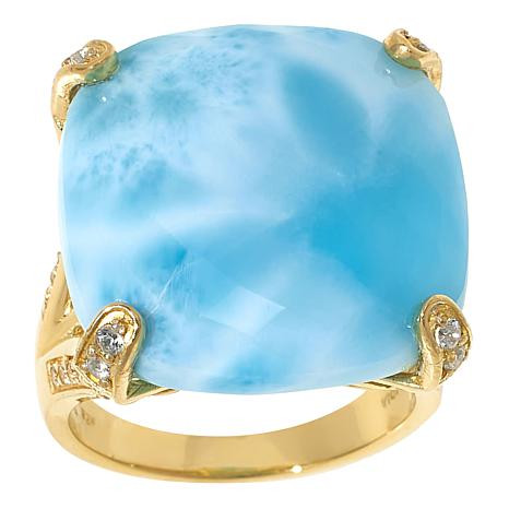 Rarities Cushion-Shaped Gemstone and White Zircon Gold-Plated Ring - 20962391 | HSN | HSN