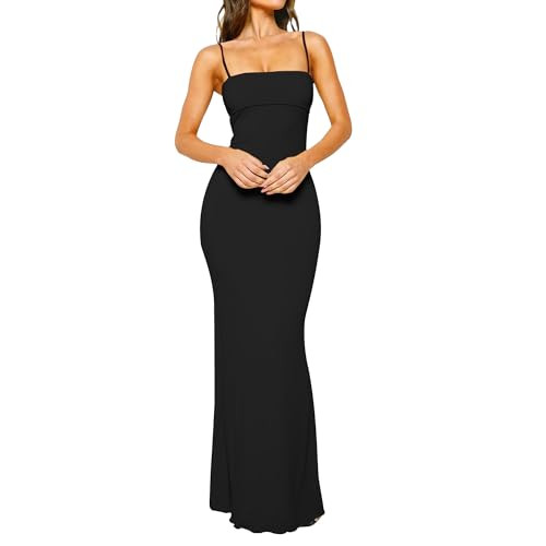 Graduation Guest Dresses for Women Sleeveless Bodycon Corset Maxi Dress Spaghetti Strap Ruched Lo... | Amazon (US)